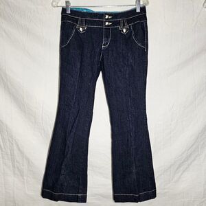 Vintage y2k dark blue denim low rise flare jeans